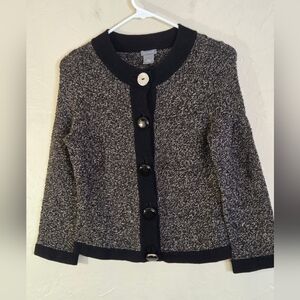 Ann Taylor Marled Merino Wool knit Button Front, Contrast Trim, Classic sz XS
